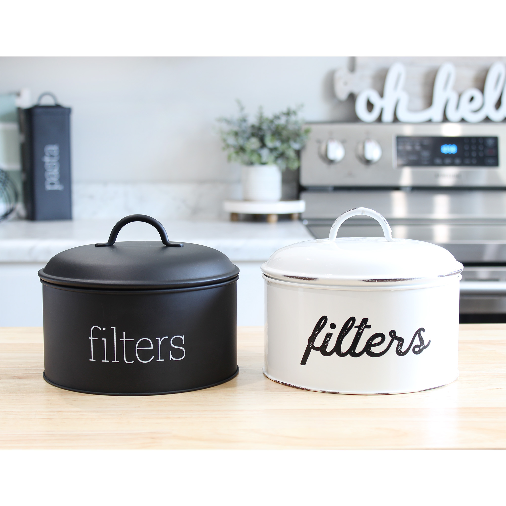 Enamel Basket Coffee Filter Holder, Rustic Farmhouse Storage Container - Picture 15 of 22